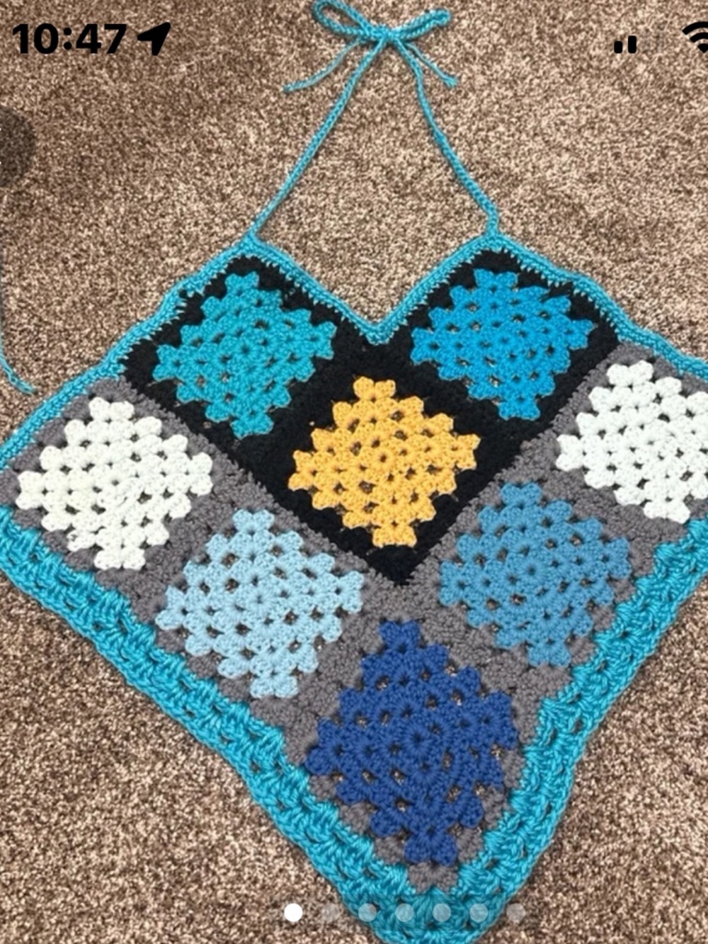Handmade Crochet Festival Halter Top in Teal, Blue & Yellow